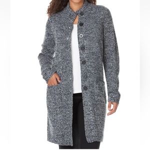 Woman Within Plus Size  Black White Marled Sweater Cardigan‎ Size 1X 22/24